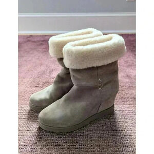 Kookaburra By Ugh Suede Shearling Wedge Boots Size 8.5 Beige